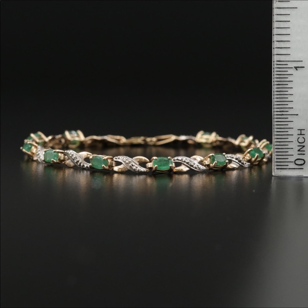 *10K Diamond Marquise Emerald Tennis Bracelet - Picture 3 of 8